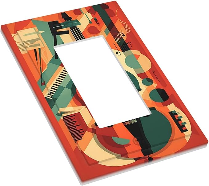 Decorative Outlet Covers Violin Abstract Jazz Colorful Painting 1 Gang Single Rocker Light Switch Cover Plate Wall Plates GFCI Faceplate for living Room Office Decor