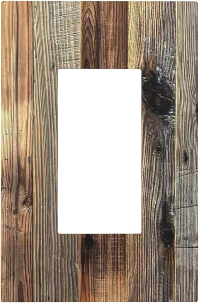 Barn Brown Wood Rustic Weathered Wood Print Decorative Outlet Covers 1 Gang Single Rocker Light Switch Cover Plate Wall Plates GFCI Faceplate for Farmhouse Home Decor