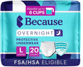 Because Overnight Absorbency Pull Ups - Adult Disposable Incontinence Underwear, Extra Absorbent Nighttime Briefs for Men and Women, White, Large, 20 Count