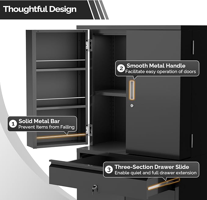 VINGLI 71'' Metal Kitchen Pantry Storage Cabinet with Drawer & 4 Doors, Cupboard with Adjustable Shelves for Kitchen Dining Living Room, Tall Freestanding Steel Locking Cabinet for Craft Room (Black)