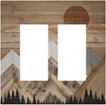 Wooden Planks Mosaic Snow Mountain Sun Decorative Outlet Covers 2 Gang Double GFCI Rocker Electrical Wall Panels Light Switch Cover Plate for Farmhouse Home Decor