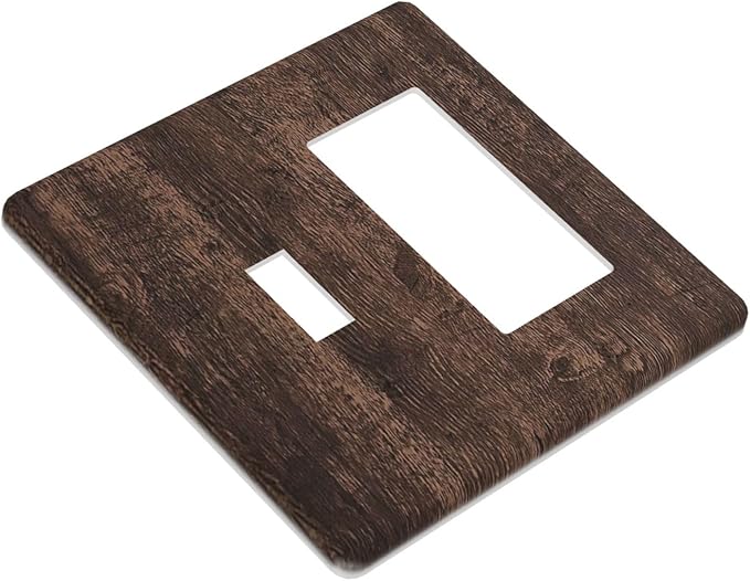 Outlet Covers Rustic Dark Brown Wood Grain 1 Toggle 1 Rocker Combination Decorative Wall Plate Electrical Switch Plates Light Switch Cover Plate for Farmhouse Bedroom Decor