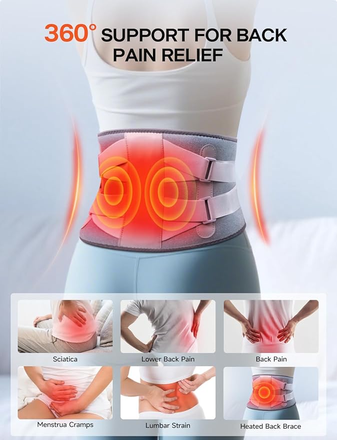 ALLJOY 67" Cordless Heating Pad for Back Pain Relief FSA Eligible HSA, Christmas Gifts for Women Men Mom Dad, Portable Lower Back Massager with 3 Heat 5 Vibration, Wireless Heating Pad for Cramps