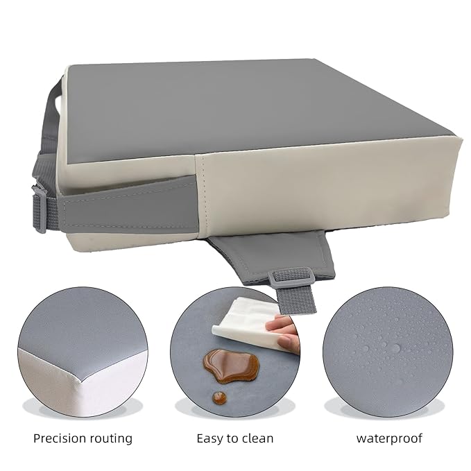 Booster Seat for Dining Table, PU Anti-Scratch Easy Cleaning Kids Toddler Booster Seat for Table, Portable Travel Increasing Cushion for Chair - Light Grey