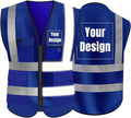 YOWESHOP High Visibility Safety Vest Custom Your Logo Protective Workwear 5 Pockets With Reflective Strips Outdoor Work Vest (Navy Blue (2XL))