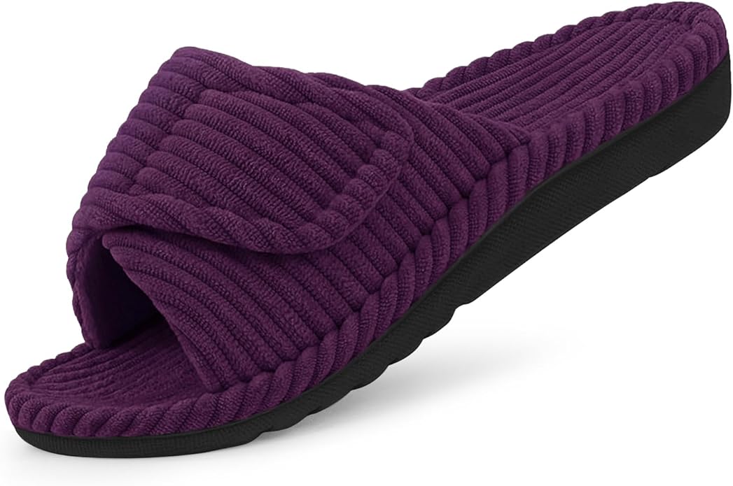 Litfun Orthopedic House Slippers for Women Adjustable Arch Support Indoor Slippers Open Toe Corduroy Bedroom Shoes