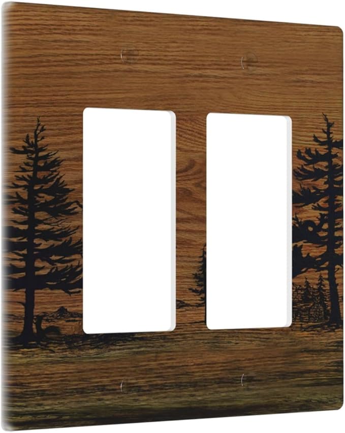 Decorative Outlet Covers Rustic Farmhouse Brown Board Pine Tree Wood Grain 2 Gang Light Switch Cover Plate Double Rocker Wall Plate Gfci Switch Plate Covers for Bathroom Decor