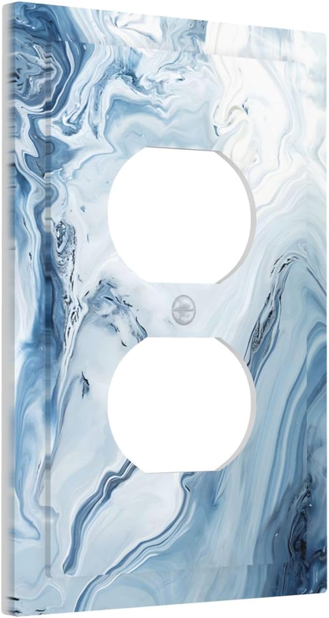 Light Blue Marble Texture Abstract Print Outlet Covers 1 Gang Duplex Light Switch Cover Decorative Switch Plates Electrical Receptacle Faceplate Wall Plate for Bathroom Kitchen Home Decor
