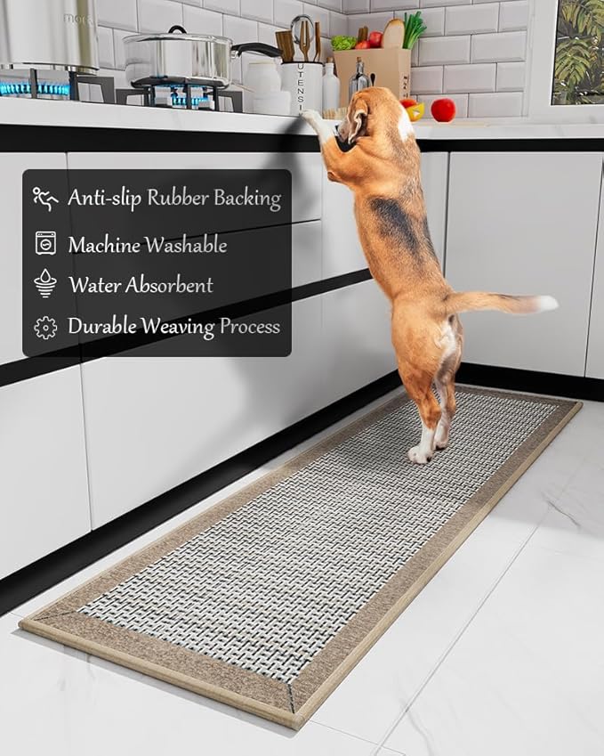 PADOOR Kitchen Mats for Floor, Kitchen Rugs Non Slip Washable, Rubber Backed Kitchen Runner Super Absorbent Kitchen Floor Mat Sink Rug, 25”x59” Brown