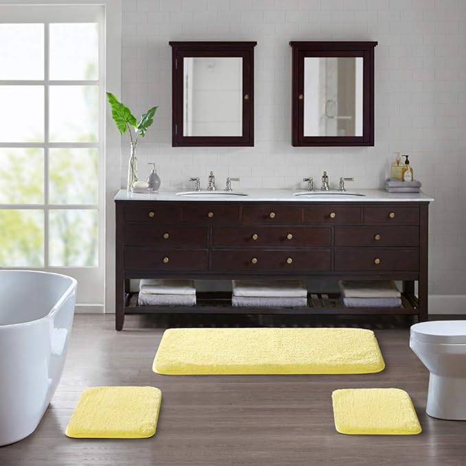 Suchtale Non Slip Bath Mat, 16 x 24, Yellow - Soft Microfiber Shaggy, Water Absorbent, Machine Washable, Thick Plush for Shower