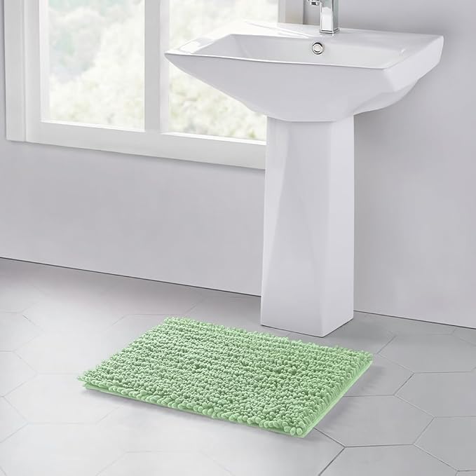 Walensee Bathroom Rug Non Slip Bath Mat (44x24 Inch Sage Green) Water Absorbent Super Soft Shaggy Chenille Machine Washable Dry Extra Thick Perfect Absorbant Best Large Plush Carpet for Shower Floor