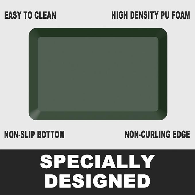 1" Extra Thick Anti Fatigue Floor Mat 40" L x 20" W,Kitchen Mat, Standing Desk Mat,140D Advanced PU Foam Ergonomic Comfort at Home, Office, Garage, Sink (Green)