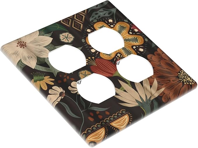 Morden Abstract Bohemian Floral Botanical Outlet Covers 2-Gang Duplex Light Switch Cover Plate Decorative Gfci Wall Plate Electrical Receptacle Switchplate Plug Faceplate for Bathroom Decor