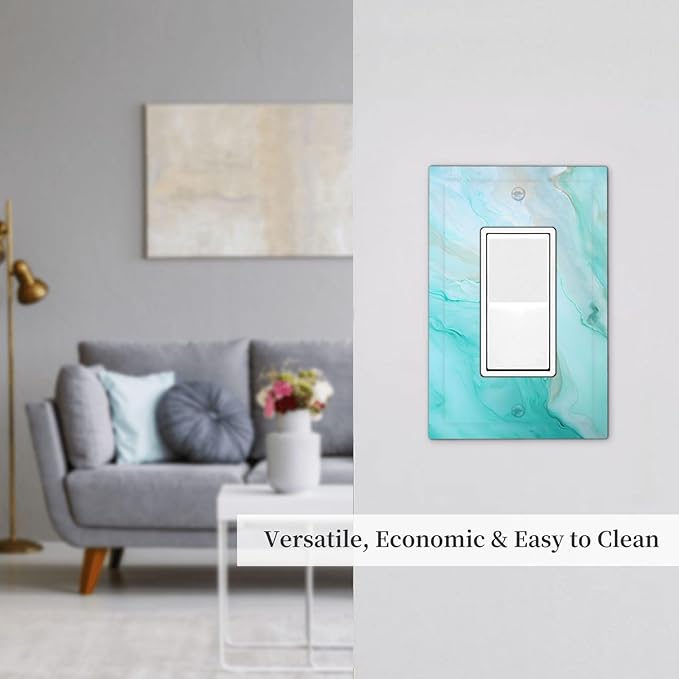 Teal Gold Marbling Turquoise Print Decorative Outlet Covers 1 Gang Single Rocker Light Switch Cover Plate Wall Plates GFCI Faceplate for Bathroom Living Room Home Decor