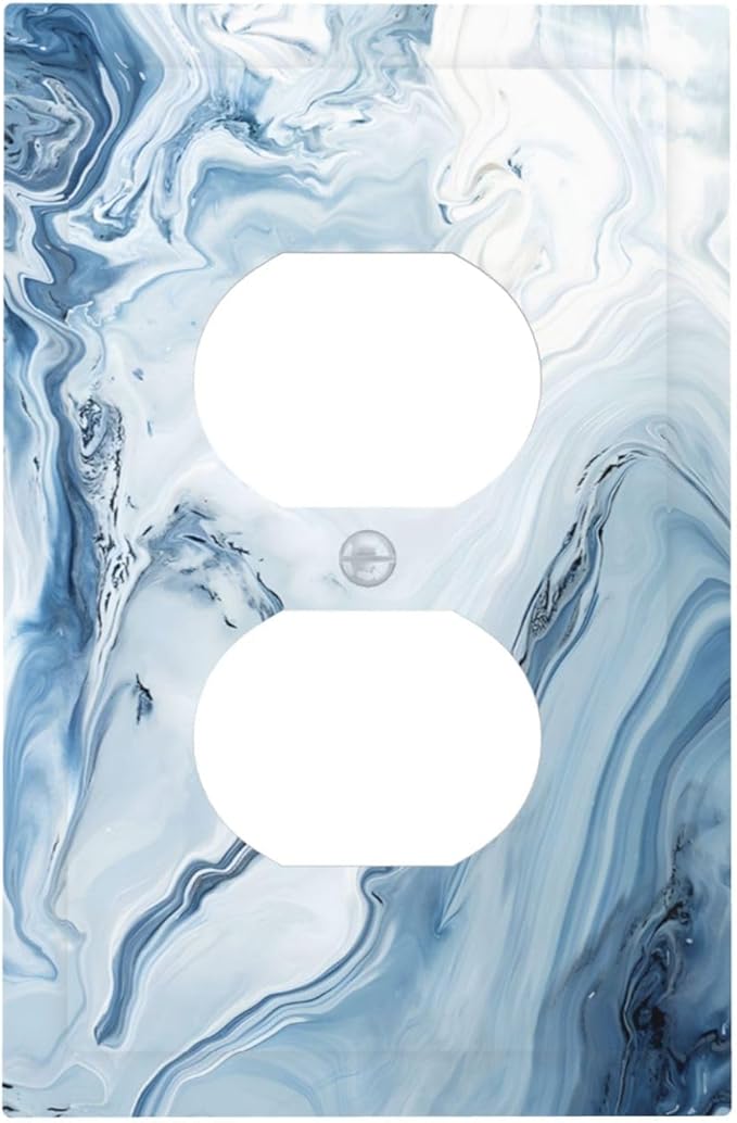 Light Blue Marble Texture Abstract Print Outlet Covers 1 Gang Duplex Light Switch Cover Decorative Switch Plates Electrical Receptacle Faceplate Wall Plate for Bathroom Kitchen Home Decor