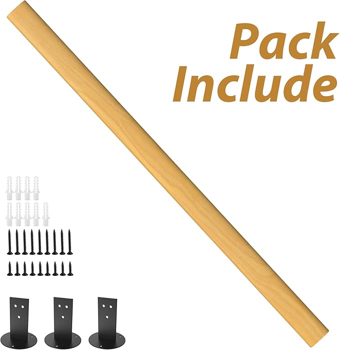 6FT Wooden Stair Handrails,Hand Railings for Stairs Indoor Outdoor Wall Mount Support Wood Handrails,Non-Slip Sturdy Staircase Handrail Safety Grab Bar Rod Complete Kit for Home,Lofts,Guardrail