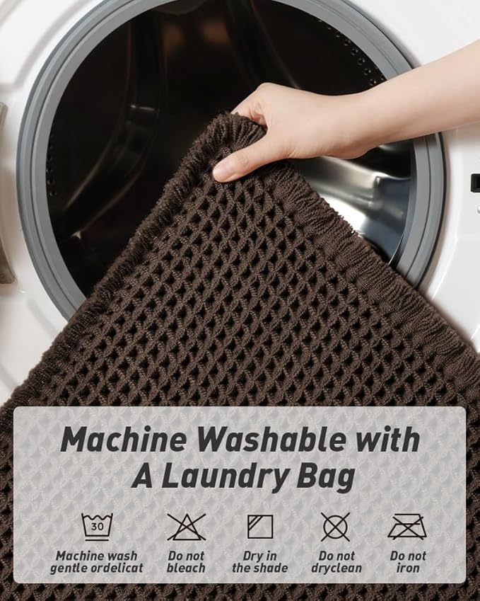 AMOAMI Upgraded Waffle Runner Rug Super Absorbent Non Slip Bath Mats for Bathroom Machine Washable Bathroom Runner Rug with Tassels, Ideal for Hallway Bedroom Laundry Room, Chocolate, 17" x 72"