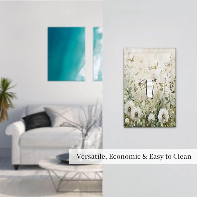 Dandelions Butterflies Watercolor Wildflowers Floral Decorative Light Switch Cover 1 Gang Single Toggle Device Electrical Faceplate Switchplates Decorator Outlet Wall Plate for Bedroom Living Room