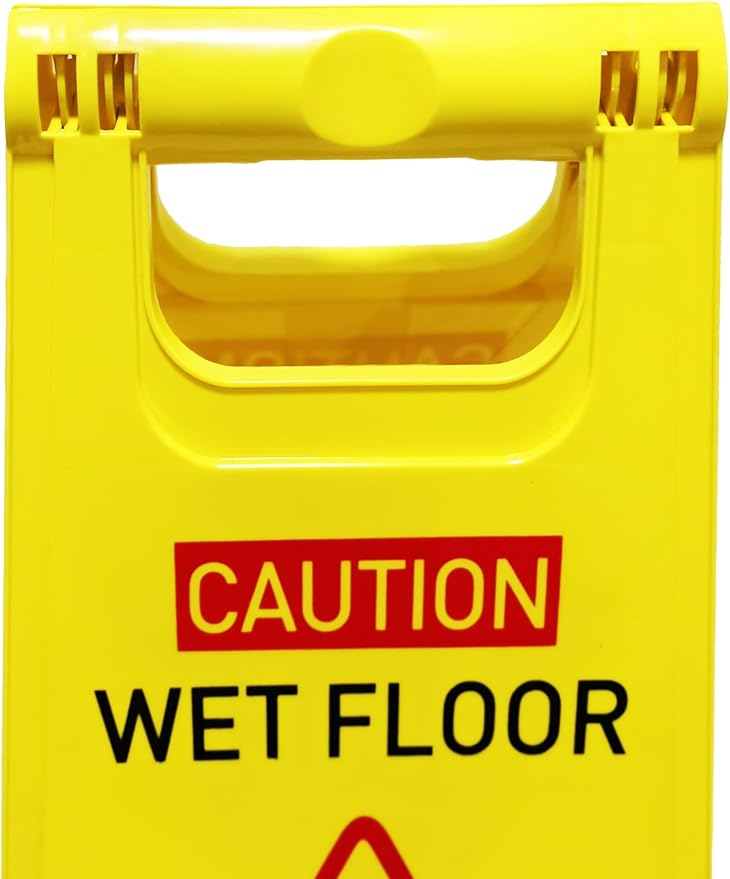 1-Pack Caution wet floor sign, 24 in. (approx. 60 cm) Height,Bright Yellow Double-Sided Folding A-Shaped Frame Design, Bilingual Caution Message