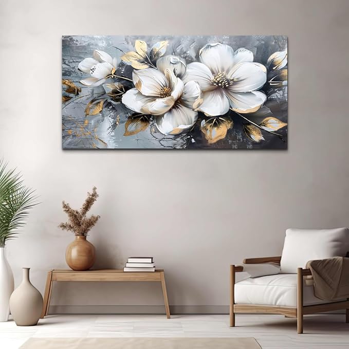 KELIYUAN Canvas Wall Decor For Bedroom Wall Art For Living Room Office Decorations White Flowers Wall Paintings Abstract Pictures Modern Artwork Posters kitchen Home Decor Aesthetic 20"x40"