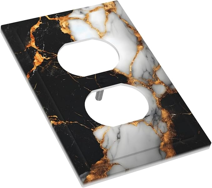 Outlet Covers Black Gold Marble Decorative 1 Gang Duplex Light Switch Cover Plate Receptacle Wall Plate Electrical Switch Plate Covers for Country Bathroom Bedroom Decor
