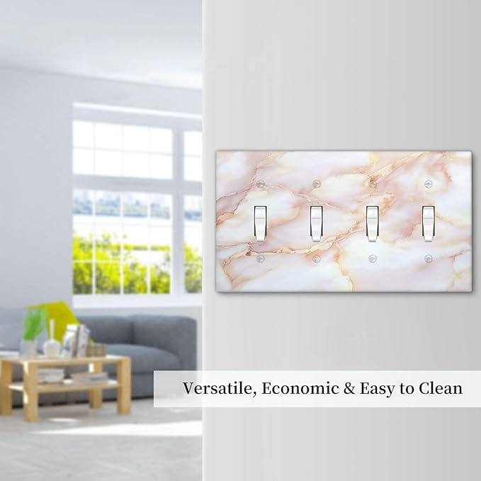 Light Switch Covers Pink Jade Marble Granite Quad Toggle Electrical Faceplate 4 Gang Wall Plate Decorative Switch Plates For Bathroom Kitchen Decor