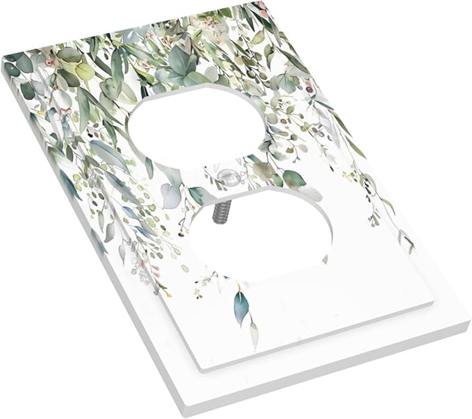 Sage Green Watercolor Eucalyptus Leaves Floral Flowers Outlet Covers 1 Gang Duplex Light Switch Cover Decorative Switch Plates Electrical Receptacle Faceplate Wall Plate for Farmhouse Bed Room Decor