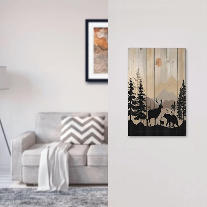 Light Switch Cover Plate Wood Board Wildlife Cute Bear Deer Forest Rustic 1 Gang No Device Blank Electrical Wall Plates Faceplate Decorative Switch Plate for Bathroom Farmhouse Decor