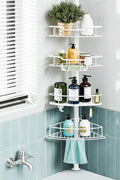 Corner Shower Caddy Tension Pole, 4 Tier Rustproof Shower Tension Rod Organizer, Adjustable 25-125 Inch Bathroom Shower Organizer Shelves for Bathtub Shampoo Storage, White