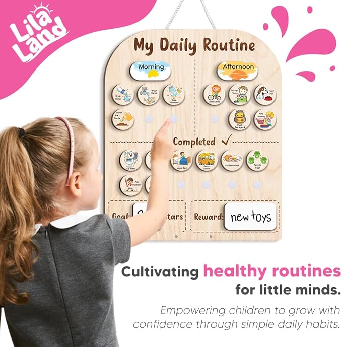 Wooden Daily Routine for Kids, Star Reward Jar for Toddlers, Chore Chart for Kids with Star Jar, Behavior Reward Jar for Toddlers Boys Girls