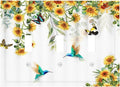 Yellow Sunflower Blue Hummingbird Butterfly 3 Gang Light Switch Covers Decorative Rustic Farmhouse Floral Plant Triple Toggle Wall Plate Cover 3 Hole Electrical Device Switchplate for Bathroom