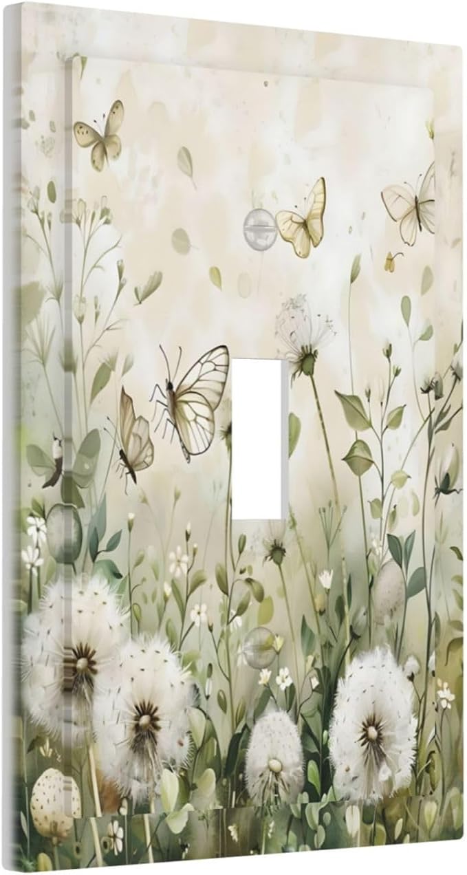 Dandelions Butterflies Watercolor Wildflowers Floral Decorative Light Switch Cover 1 Gang Single Toggle Device Electrical Faceplate Switchplates Decorator Outlet Wall Plate for Bedroom Living Room
