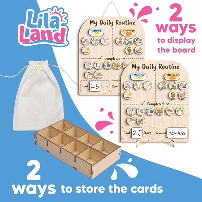 Wooden Daily Routine for Kids, Star Reward Jar for Toddlers, Chore Chart for Kids with Star Jar, Behavior Reward Jar for Toddlers Boys Girls
