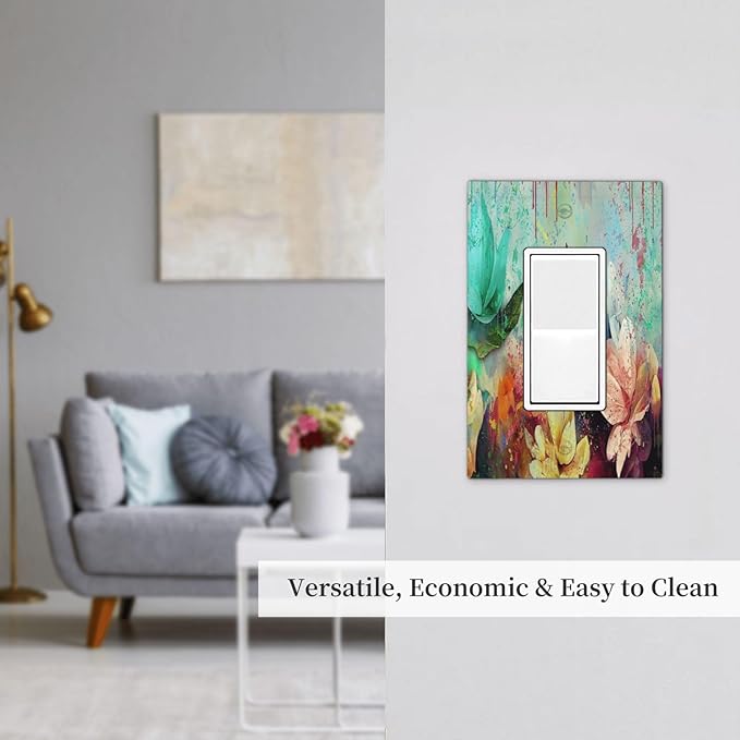 Outlet Covers Watercolor Flower Colorful Floral 1 Gang Wall Plate Single Rocker Light Switch Cover Decorative GFCI Receptacle Cover Electrical Switchplate for Bathroom Bedroom Decor