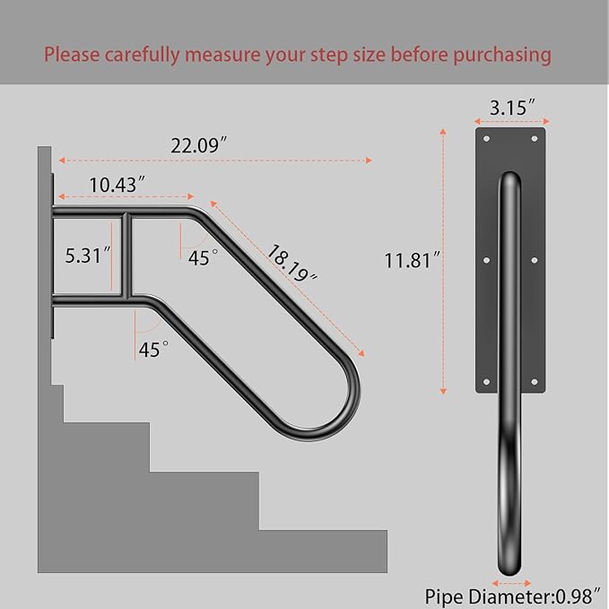 Handrails for Outdoor Steps, U-Shaped Stair Railing Indoor,1-3 Step Porch&Deck Railing, Wall Mount Outdoor Hand Rail,Grab Bars Elderly,Safety Handrails for Kids, Pregnant Women, Disabled