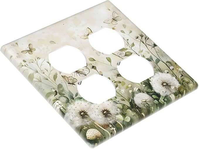 Dandelions Butterflies Watercolor Wildflowers Floral Outlet Covers 2 Gang Double Duplex Decorative Light Switch Covers Electrical Wallplates Socket Faceplate for Bedroom Living Room Decor