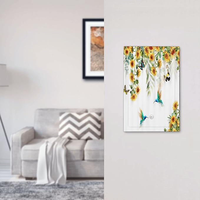 Yellow Sunflower Blue Hummingbird Butterfly 1 Gang No Device Light Switch Cover Decorative Rustic Farmhouse Floral Botanical Plant Single Blank Electrical Wallplate Switchplate for Bathroom
