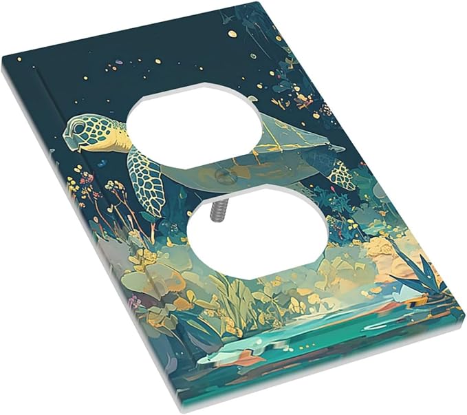Outlet Covers Fantasy Sea World Sea Turtle Floral Plant 1 Gang Duplex Wall Plate Decorative Switch Plates Electrical Receptacle Faceplate Light Switch Cover for Kids Room Nursery Decor