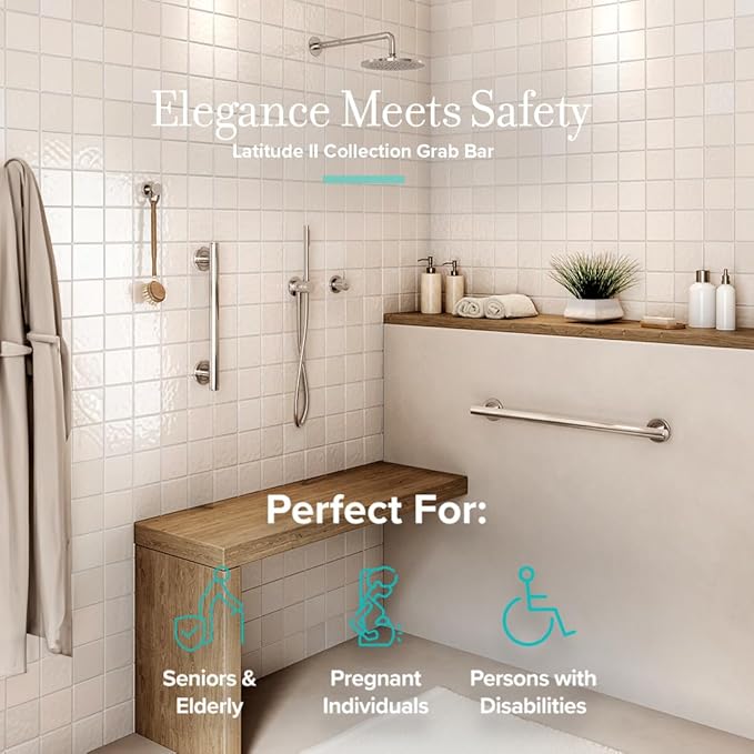 Gatco 857A Latitude II 30" Grab Bar, Satin Nickel/ADA Compliant Wall Mount Stainless Steel 30" Safety Grab Bar for Bathroom