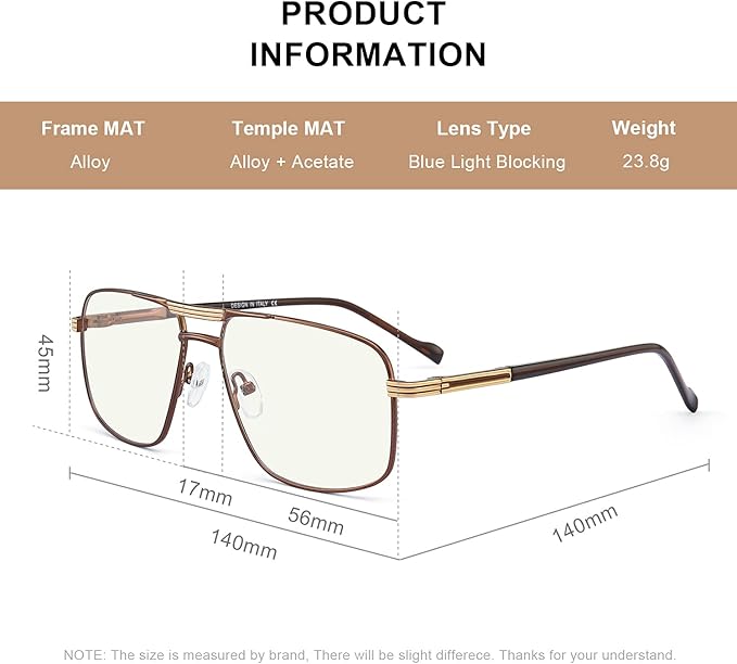 Reading Glasses for Men Square Double Bridge Blue Light Blocking Computer Readers