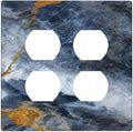 Decorative Switch Plate Covers Gold Dark Blue Gilt Haze Marble 2 Gang Outlet Covers Double Duplex Light Switch Cover Plate Gfci Wall Plate for Bathroom Decor