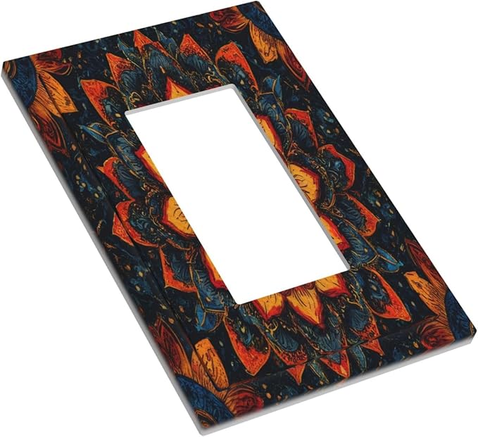 Colorful Oriental Floral Blooming Mandala Flower Outlet Covers Single Rocker Light Switch Covers Decorative 1 Gang Gfci Wall Plate Electrical Receptacle Switchplate Plug Faceplate Bathroom