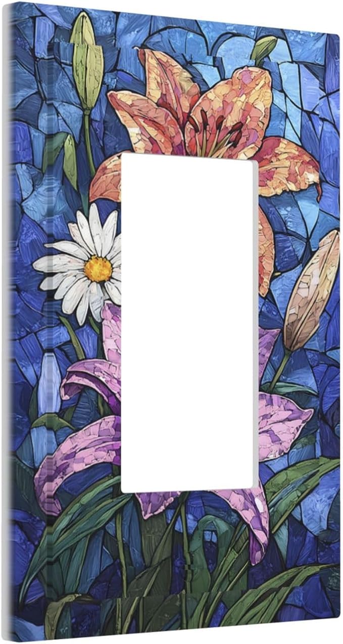 Decorative Outlet Covers Vintage Colorful Flower Oil Painting Style 1 Gang Single Rocker Light Switch Cover Plate Wall Plates GFCI Faceplate for Bedroom Bathroom Decor