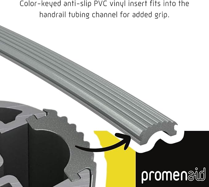 Promenaid 8ft Flush Handrail Kit - Champagne - Complete Indoor/Outdoor Handrail for Stairs - 1.6" Round Anodized Aluminum Railing with 3 Nickel Plated Pivoting Wall Brackets & Flush Endcaps
