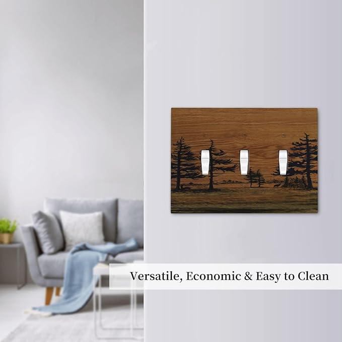 Decorative Switch Plate Covers Rustic Farmhouse Brown Board Pine Tree Wood Grain 3 Gang Light Switch Cover Plate Triple Toggle Wall Plate Light Switch Covers for Bathroom Decor