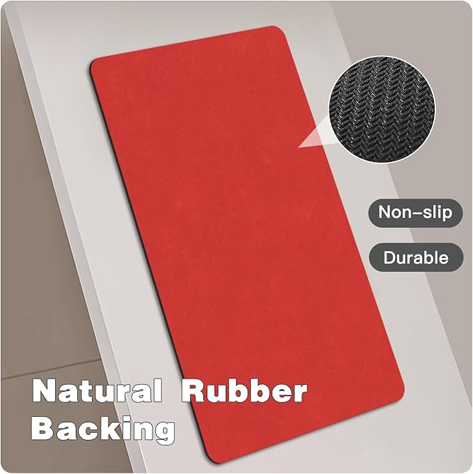 Christmas Bath Mat, Bathroom Rugs Non Slip Washable Thin Absorbent Quick Dry Bath Mat Fits Under Door Bathroom Floor Mat Perfect for Bath, Shower, or Sink 20"x48" Red