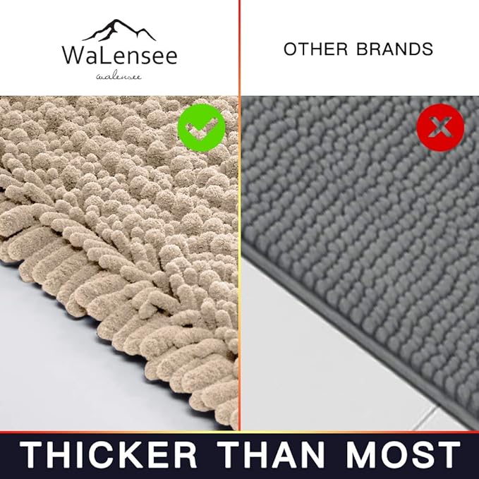 Walensee Large Bathroom Rug Non Slip Bath Mat (72x24 Inch Beige) Water Absorbent Super Soft Shaggy Chenille Machine Washable Dry Extra Thick Perfect Absorbant Best Plush Carpet for Shower Floor