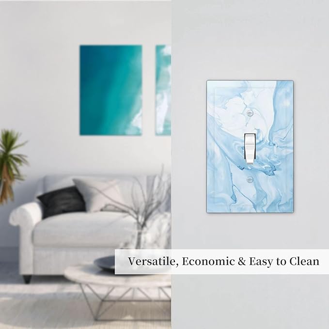 Navy Blue Sea Waves Spilled Ink Marble Simplicity Print Decorative Light Switch Cover 1 Gang Single Toggle Device Electrical Faceplate Switchplates Decorator Outlet Wall Plate for Bathroom Living Room