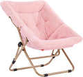 Tiita Comfy Folded Chair, Soft Faux Fur Oversized Folding Accent Chair, Lounge Lazy Chair for Kids Teens Adults, Metal Frame Moon Chair for Bedroom, Living Room, Dorm Rooms, X-Large Pink