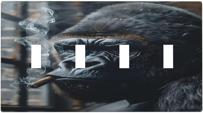 Funny Animal Smoking Black Orangutan Light Switch Covers Quad Toggle Electrical Faceplate 4 Gang Wall Plate Decorative Switch Plates Cover for Farmhouse Home Office Decor